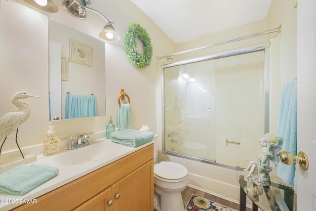 103 Westfall Dr, Dingmans Ferry, PA 18328 - full bathroom with vanity, shower / bath combination with glass door, and wood finished floors