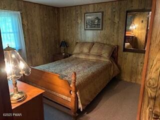 142 Myck Rd, Dingmans Ferry, PA 18328 - bedroom featuring wooden walls and carpet