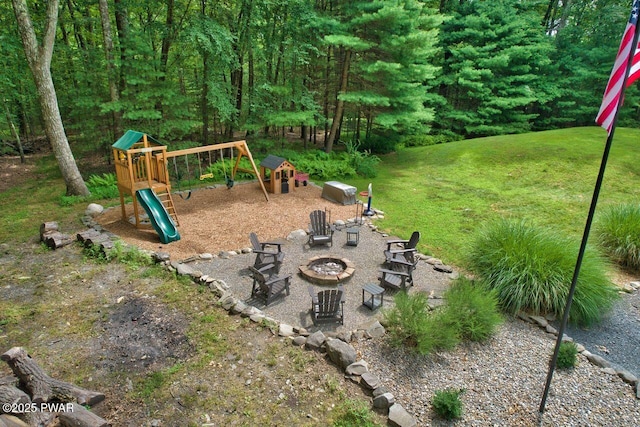 142 Myck Rd, Dingmans Ferry, PA 18328 - view of yard with a playground and a fire pit