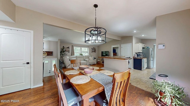 142 Myck Rd, Dingmans Ferry, PA 18328 - dining room with a chandelier, light wood finished floors, and recessed lighting