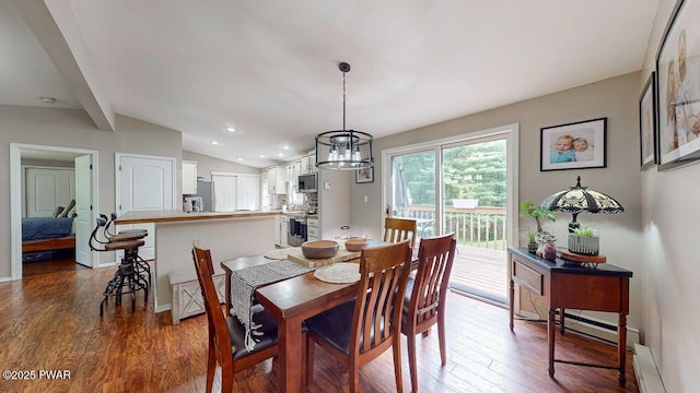 142 Myck Rd, Dingmans Ferry, PA 18328 - dining area featuring dark wood-type flooring, a chandelier, and recessed lighting