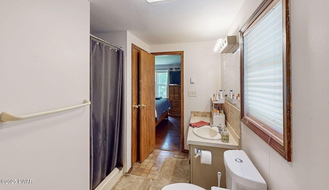 142 Myck Rd, Dingmans Ferry, PA 18328 - ensuite bathroom with stone finish flooring, a stall shower, and vanity