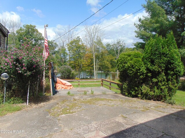 view of street with a water view