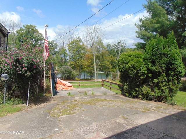 view of street with a water view