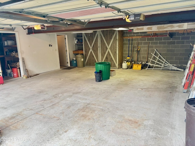 garage with a garage door opener