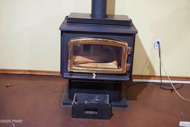 interior details with a wood stove