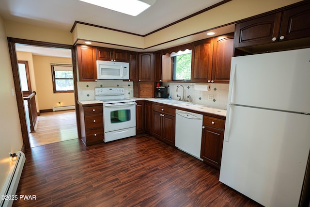 1111 Advent Rd, Lake Ariel, PA 18436 - kitchen with white appliances, a baseboard heating unit, baseboard heating, a sink, and light countertops