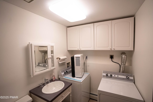 1111 Advent Rd, Lake Ariel, PA 18436 - laundry room featuring washing machine and clothes dryer, a sink, and baseboard heating