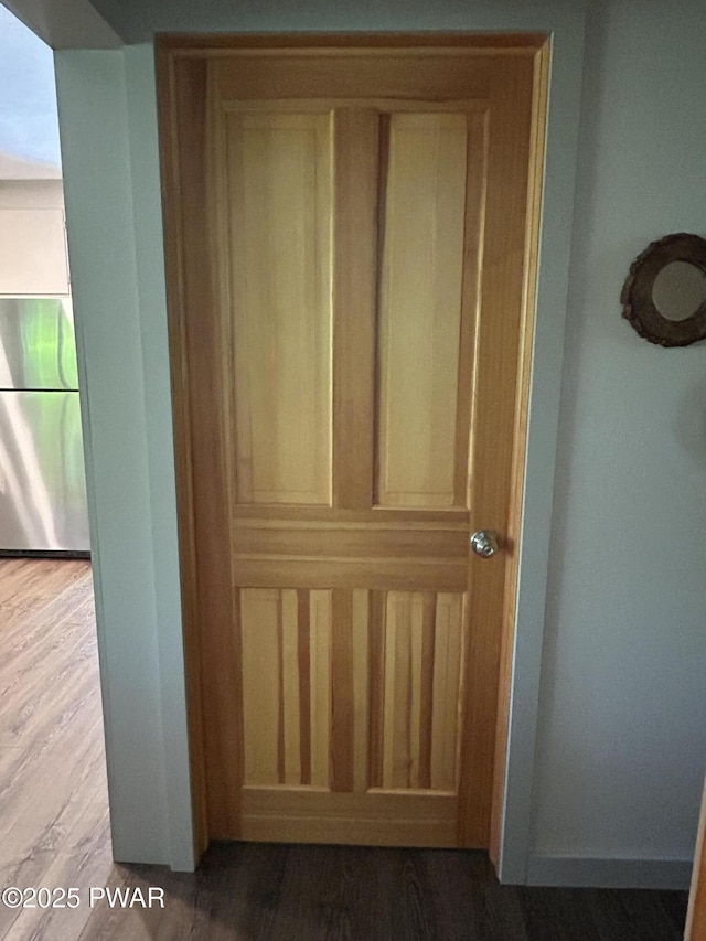 112 N Maple Ln, Greentown, PA 18426 - detailed view of freestanding refrigerator and wood finished floors