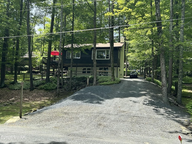 112 N Maple Ln, Greentown, PA 18426 - view of front of home with a chimney, driveway, and stairs