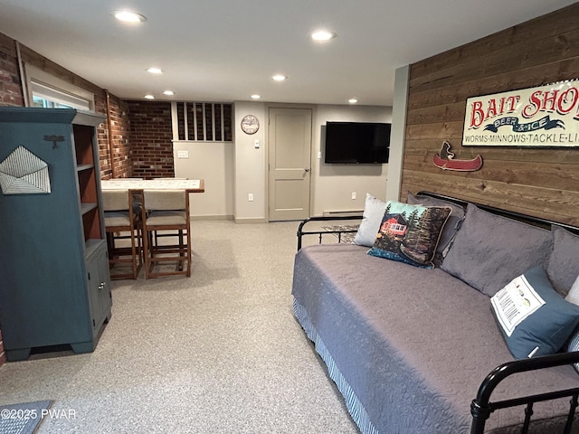 112 N Maple Ln, Greentown, PA 18426 - living area with recessed lighting, wood walls, and a baseboard radiator