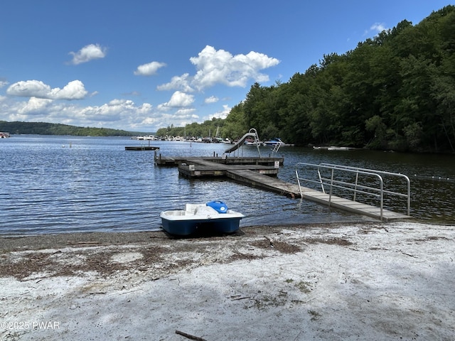 112 N Maple Ln, Greentown, PA 18426 - dock area featuring a boat ramp, a water view, and a wooded view
