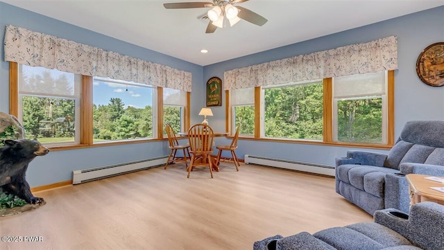 11 Coyote Rdg, Hawley, PA 18428 - sitting room with baseboard heating, plenty of natural light, wood finished floors, and recessed lighting