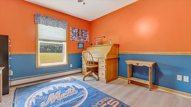 11 Coyote Rdg, Hawley, PA 18428 - office area featuring a baseboard heating unit and wood finished floors