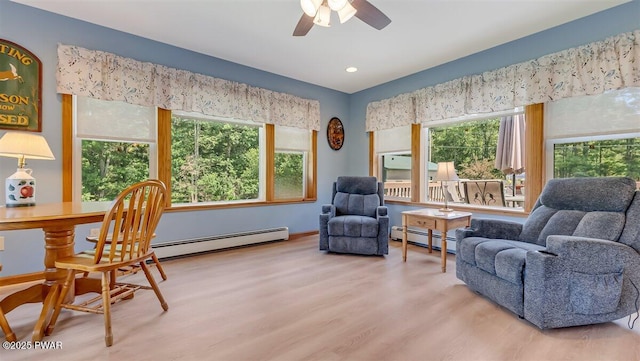 11 Coyote Rdg, Hawley, PA 18428 - office featuring a baseboard heating unit, ceiling fan, wood finished floors, and recessed lighting