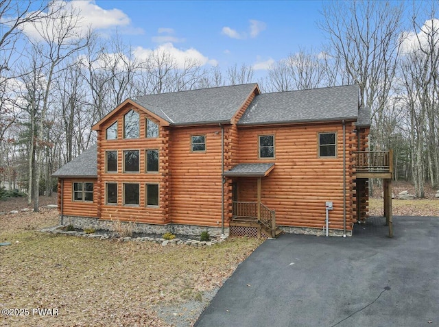 view of log home