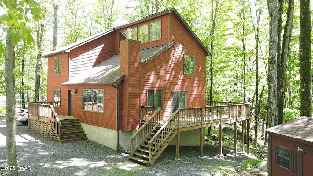 726 Wildwood Ter, Lake Ariel, PA 18436 - rear view of property featuring stairs, a deck, and roof with shingles
