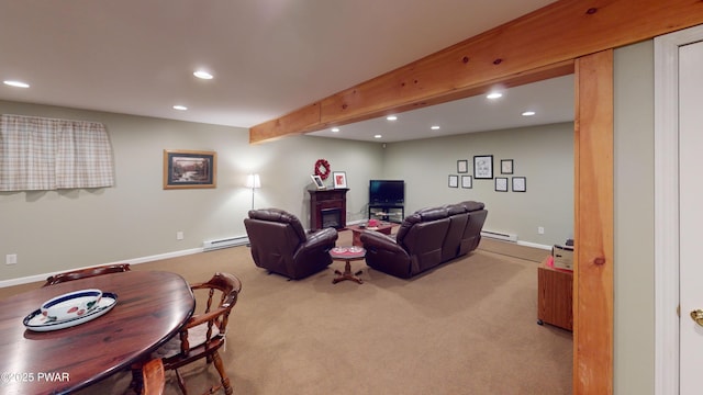 726 Wildwood Ter, Lake Ariel, PA 18436 - carpeted living room with baseboard heating, recessed lighting, a baseboard heating unit, and baseboards