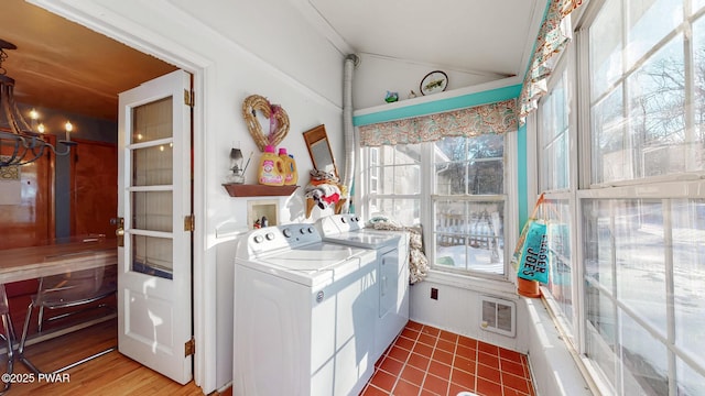 laundry room featuring laundry area, visible vents, and washing machine and clothes dryer