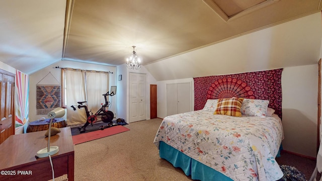 carpeted bedroom featuring vaulted ceiling