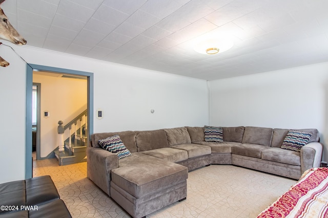 living room featuring ornamental molding