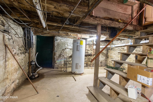 basement featuring electric water heater