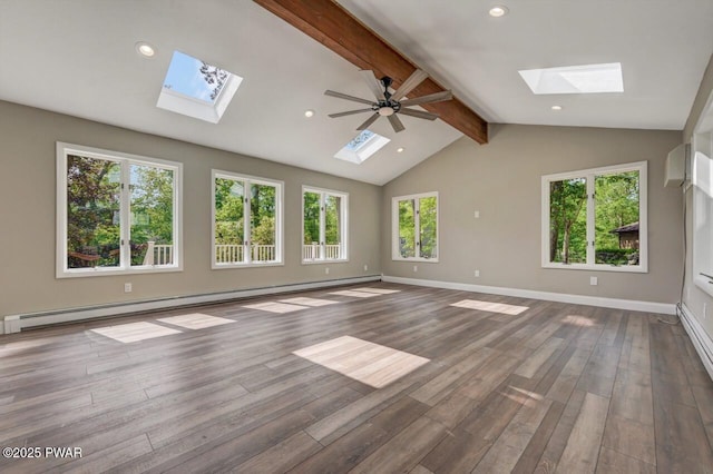103 Goldrush Dr, Lords Valley, PA 18428 - spare room featuring a skylight, a baseboard heating unit, wood finished floors, and recessed lighting