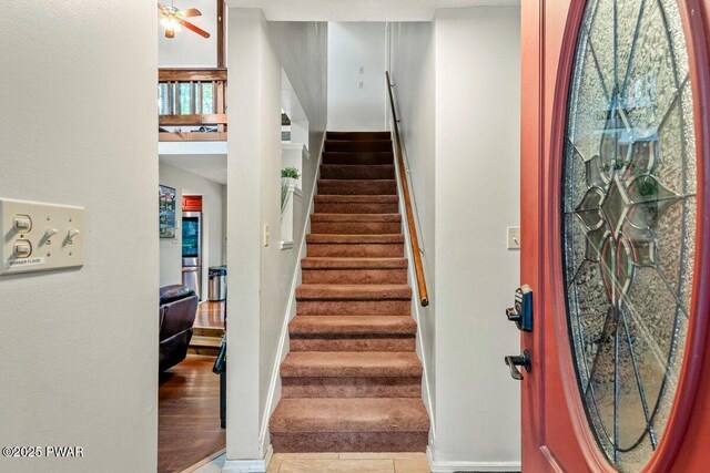 108 Bayberry Ct, East Stroudsburg, PA 18301 - staircase with baseboards and ceiling fan