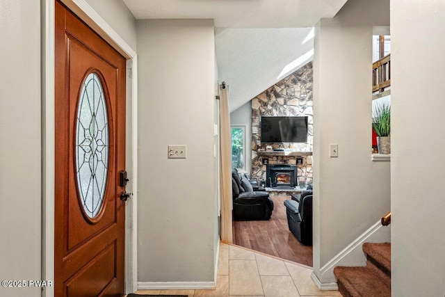 108 Bayberry Ct, East Stroudsburg, PA 18301 - entrance foyer featuring plenty of natural light, light tile patterned floors, baseboards, stairs, and lofted ceiling