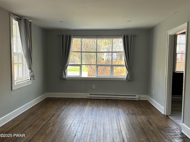 887 Maple Ave, Honesdale, PA 18431 - spare room with baseboards, dark wood-type flooring, and baseboard heating
