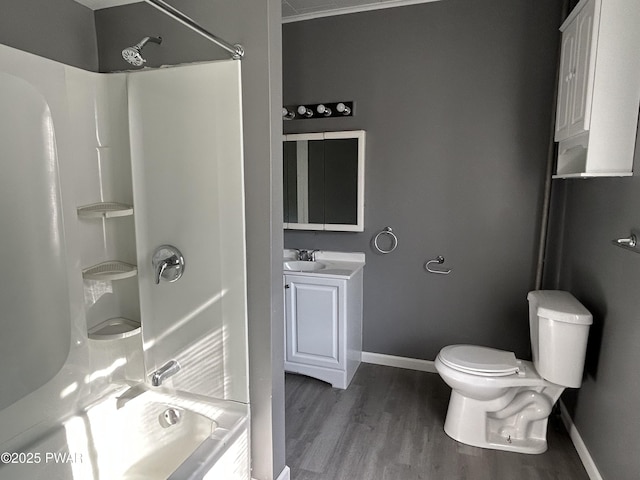 887 Maple Ave, Honesdale, PA 18431 - bathroom with toilet, baseboards, vanity, crown molding, and wood finished floors