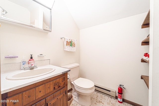 511 Overlook Ter, Stroudsburg, PA 18360 - half bath with baseboard heating, vanity, and lofted ceiling