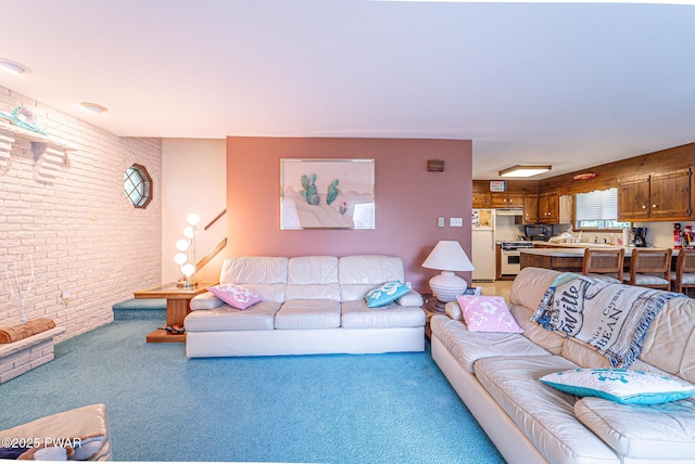 511 Overlook Ter, Stroudsburg, PA 18360 - living area with brick wall and light colored carpet