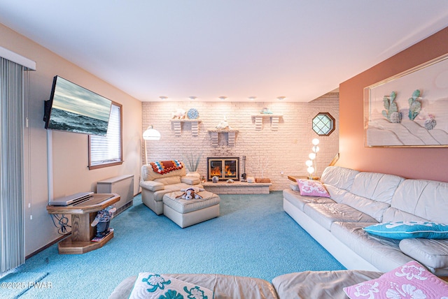511 Overlook Ter, Stroudsburg, PA 18360 - living area with carpet floors and a brick fireplace