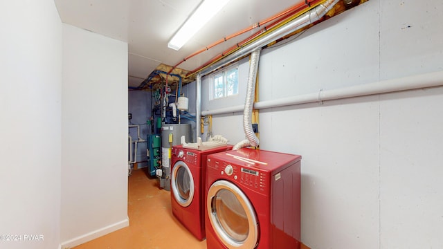 laundry room with washer and clothes dryer and water heater