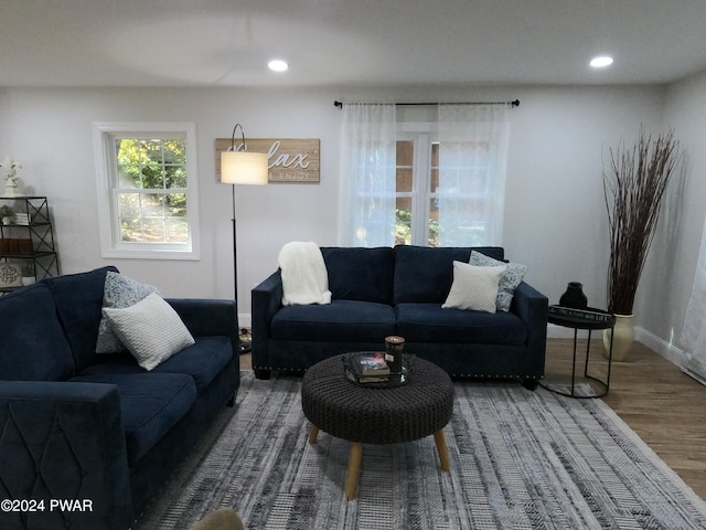 100 Cliff Dr, Lords Valley, PA 18328 - living room featuring wood finished floors, recessed lighting, and baseboards