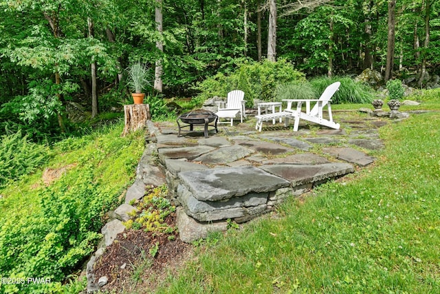 182 Lcpl Jacob Beisel Rd, Lackawaxen, PA 18435 - view of yard featuring a fire pit and a patio area