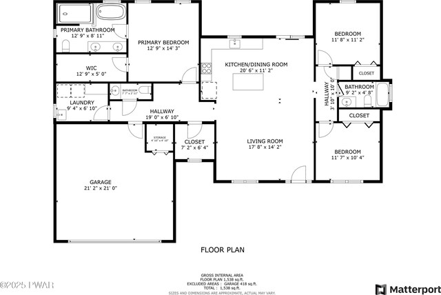 unfurnished room featuring a wall unit AC, light hardwood / wood-style floors, ceiling fan, and baseboard heating