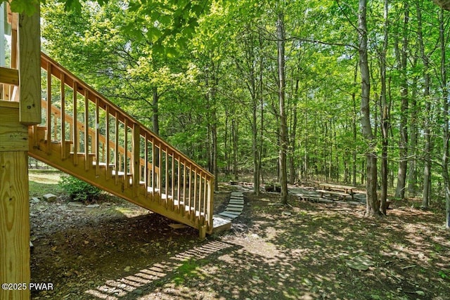 29 Hirshorn Dr, Newfoundland, PA 18445 - view of yard with stairway and a forest view