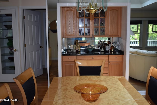 kitchen with dark wood-type flooring