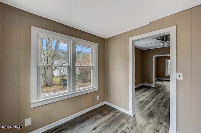 spare room with wood-type flooring and ceiling fan