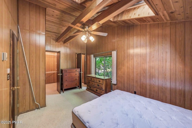 77 Brookfield Rd, Lake Ariel, PA 18436 - carpeted bedroom featuring wooden walls and a wood ceiling with exposed beams