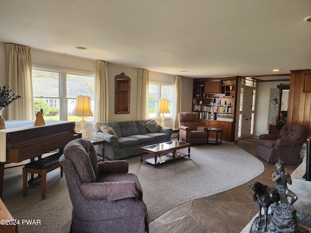 living room featuring carpet