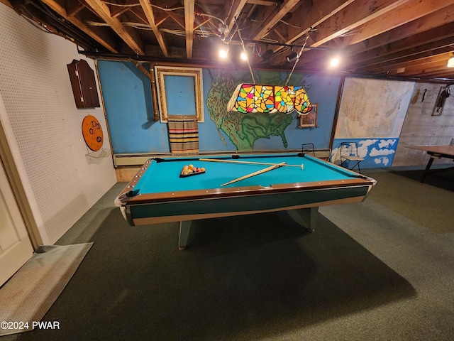 rec room with baseboard heating and pool table