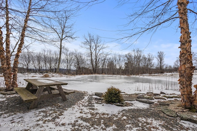 view of yard layered in snow