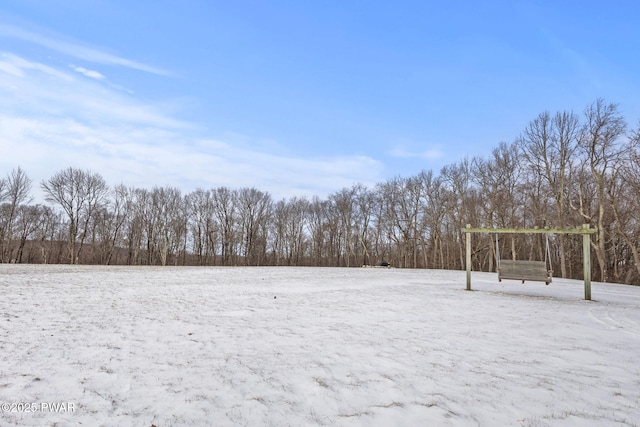 view of yard layered in snow