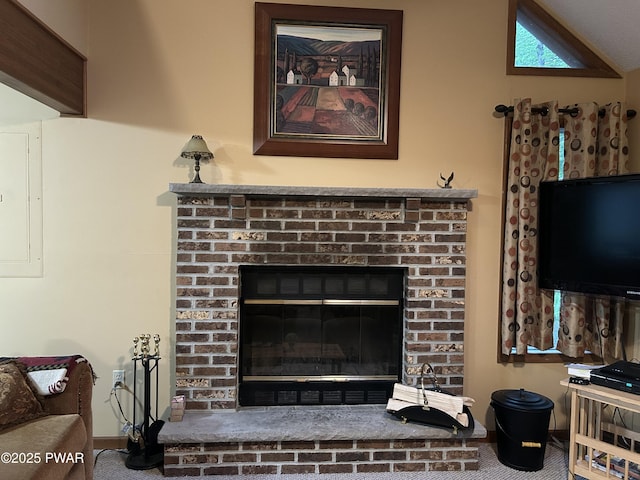 1024 Pitt Rd, Newfoundland, PA 18445 - detailed view of a brick fireplace, carpet floors, and electric panel
