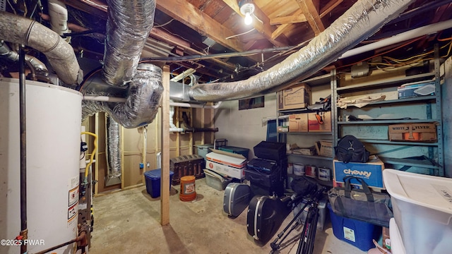 basement featuring gas water heater