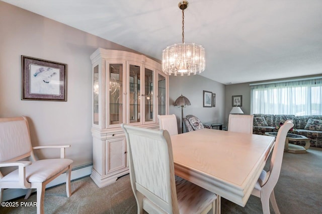 1528 Mount Cobb Rd, Jefferson Township, PA 18436 - dining space featuring carpet, a chandelier, and baseboard heating