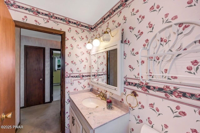 1528 Mount Cobb Rd, Jefferson Township, PA 18436 - half bath with wallpapered walls and vanity